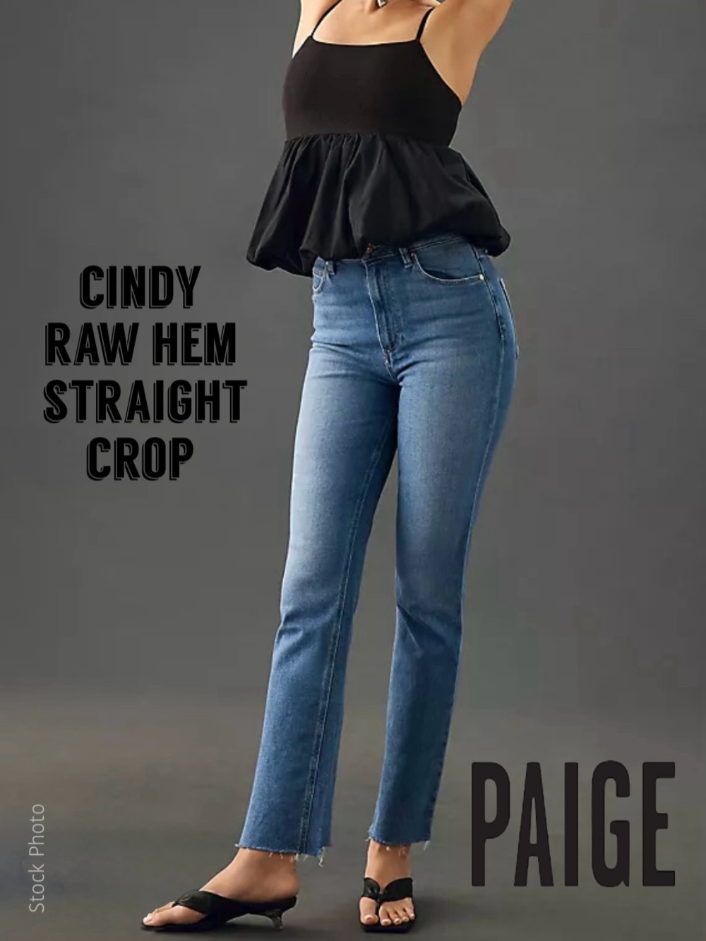 PAIGE Cindy Straight Crop High Rise Jeans Roxanne Wash Grand Hem W30 L28